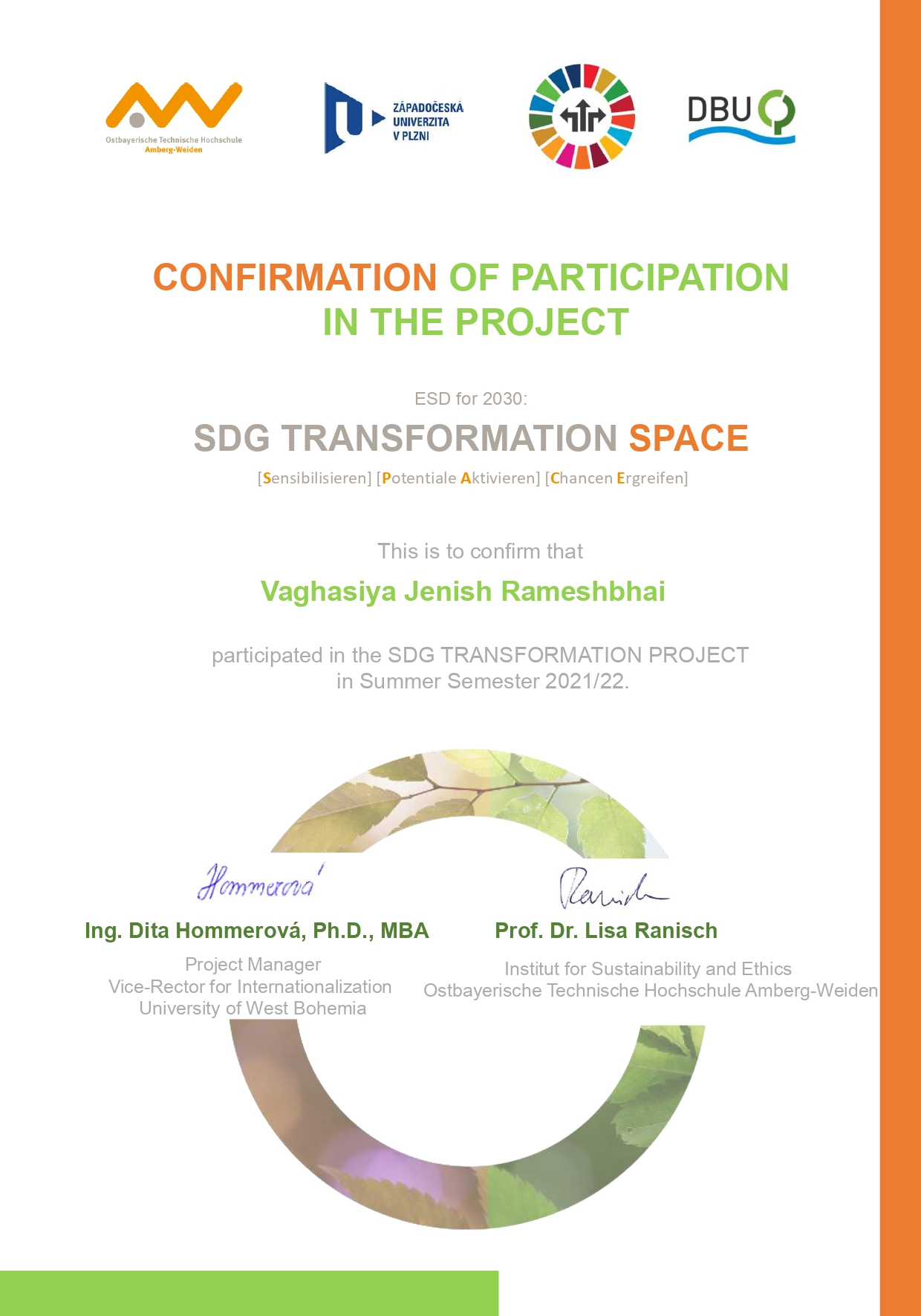 SDG Certificate - UN Sustainability Goals certification for Jenish Vaghasiya